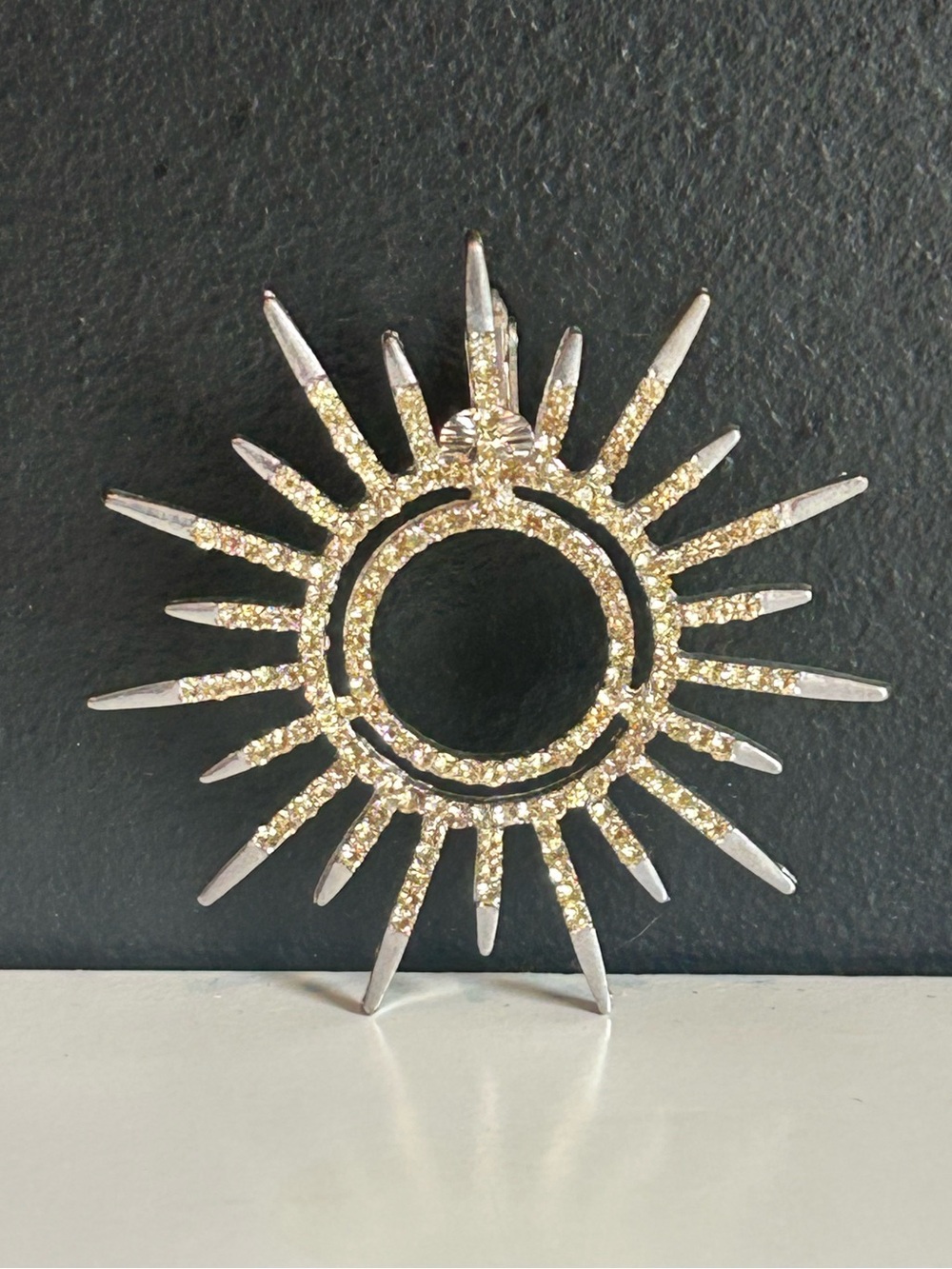 Celestial Whimsy: 2” Sparkly Mixed-Metal Sunburst Statement Brooch Statement